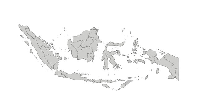 Indonesia map with provinces gray on white background.
