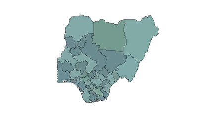 Modern geographic illustration of Nigeria's states, showcasing a clear division with diverse color gradients, perfect for visual data representation and regional insights