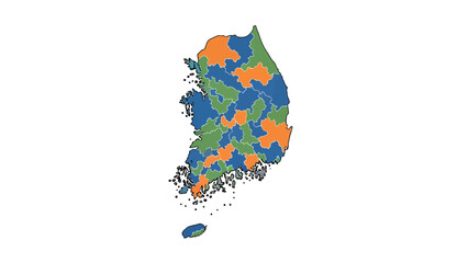 South Korea Administrative Map Divided into Regions with Color Coding