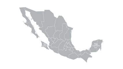 Map of Mexico with Internal Borders and States Clearly Delimited