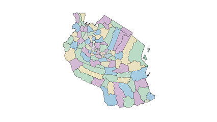 Map of Tanzania divided into administrative regions, a colorful representation of its political geography and borders, showcasing internal divisions