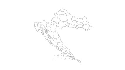 Outline map of Croatia, showing administrative divisions and borders, isolated on a white background