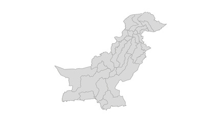 Map of Pakistan showing administrative divisions of provinces and territories with borders