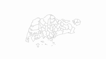 Detailed outline map of Singapore showcasing its various administrative regions and districts, presented as a clean vector graphic for geographic reference and data visualization