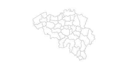 Map of Belgium divided into its provinces and regions for geographical reference and cartographic representation