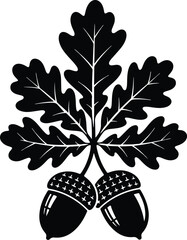 Symmetrical Oak Leaves Acorns Botanical Silhouette Vector