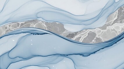 Abstract blue and silver swirling marble texture background