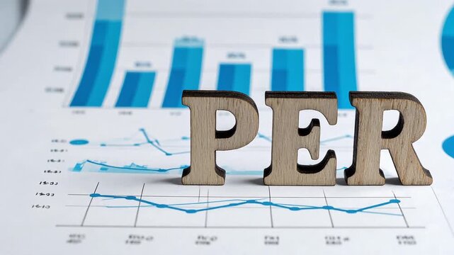 PERの文字が並ぶ青背景のビジネスデータ分析を象徴する壁紙背景