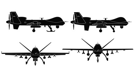 Modern drone aircraft in various views and angles