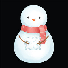 Cute Snowman Sleeping Watercolor Illustration Vector Isolated
