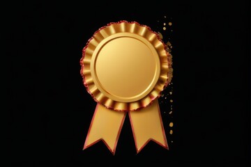 Gold Rosette with Ribbon on Textured Surface, Simple and Elegant Design on Black Background with Small Red Dots