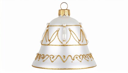 Golden Christmas bell isolated on white background with ribbon and bow