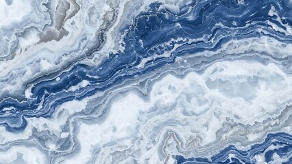 Abstract blue and white marble texture with swirling patterns