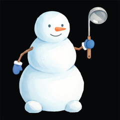 Cute Snowman Cooking Food Watercolor Illustration Vector Isolated

