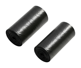 Black trash bags for home use kitchen product isolated on transparent background