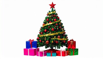 Christmas tree with gifts and presents arranged underneath it