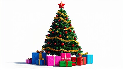 Christmas tree with gifts and presents arranged underneath it