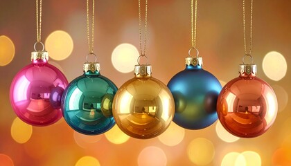Colorful Christmas balls decorations on dark background
