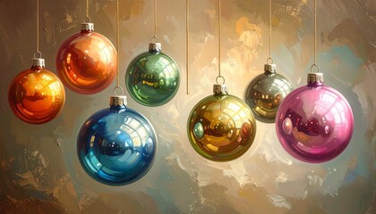 Colorful Christmas balls decorations on dark background