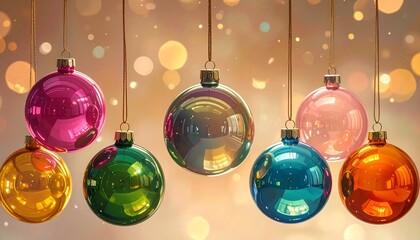 Colorful Christmas balls decorations on dark background