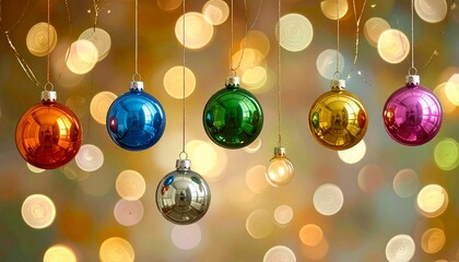 Colorful Christmas balls decorations on dark background