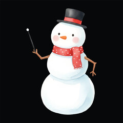 Cute Snowman Conductor Watercolor Illustration Vector Isolated
