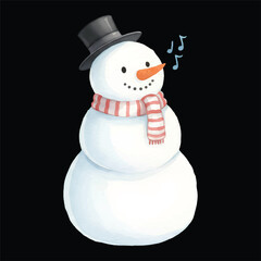 Cute Snowman Choir Singer Watercolor Illustration Vector Isolated
