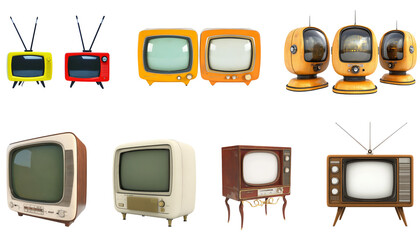 Retro vintage television set collection transparent background
