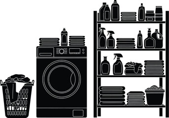 Laundry Room with Washing Machine, Basket, Detergent