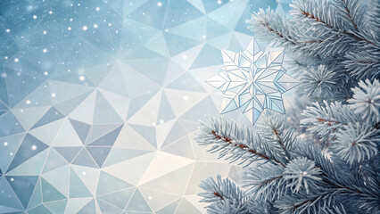 Modern geometry Christmas background with abstract polygon shapes, soft winter colors, low-poly crystalline effect, stylish and contemporary design