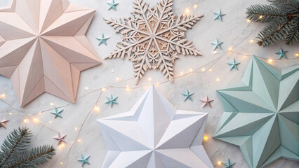 Modern geometry Christmas background with abstract polygon shapes, soft winter colors, low-poly crystalline effect, stylish and contemporary design