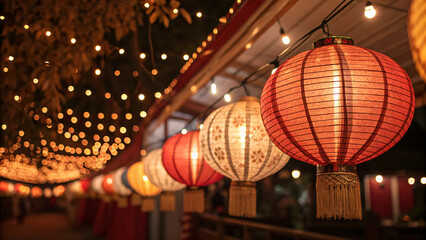 New Year Lantern Atmosphere — glowing paper lantern light textures, blurred shapes, warm festive tones