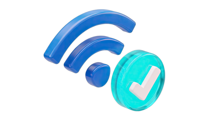 Wifi Symbol Connected with Checkmark on White