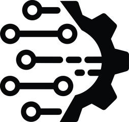 Minimalist black and white logo combining gear and circuit lines, symbolizing technology, automation, engineering, digital systems, innovation, and modern industry