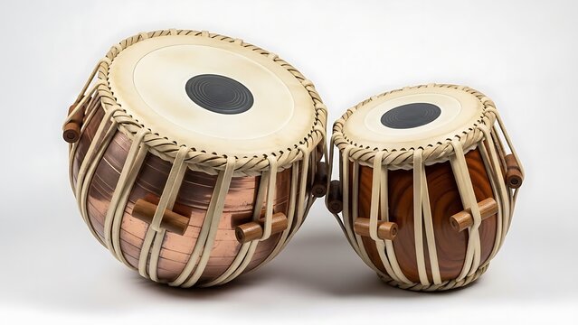 Traditional indian tabla drums isolated on a clean white background for cultural music