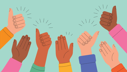 Fototapeta premium Group of hands giving claps and thumbs up showing positive feedback 