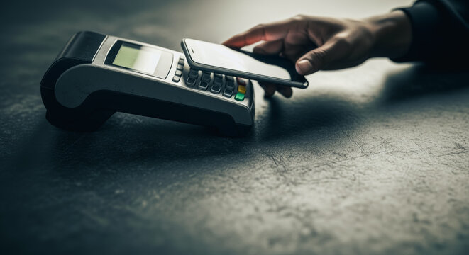 Person making a contactless payment with a smartphone at a card reader