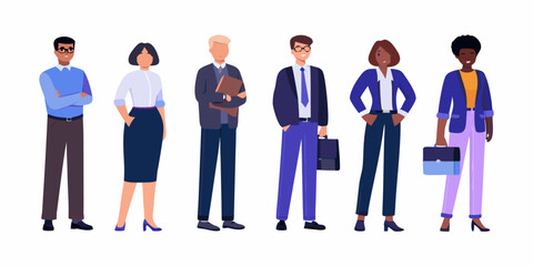 Diverse group of business professionals standing together in a row
