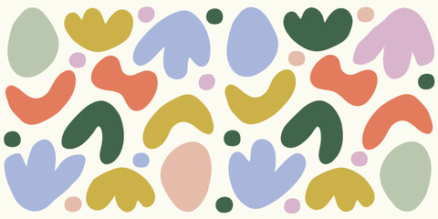 Abstract organic shapes pattern in pastel colors on off white background