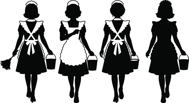 French Maid Silhouette Vector on White Background