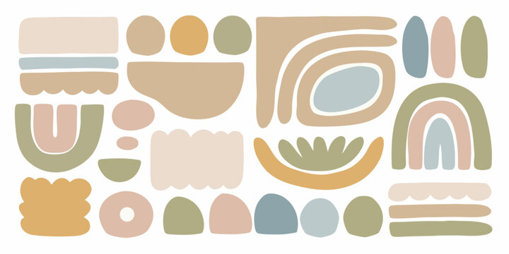 Abstract organic shapes in neutral colors on white background