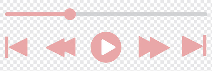 Music or video play bar icon. Audio player for songs or podcast playlist. Play, shuffle, repeat, rewind and fast forward buttons. Template of media player playback panel interface