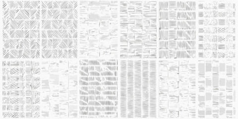 Obraz premium Monochrome abstract geometric patterns with hand drawn textures and shapes