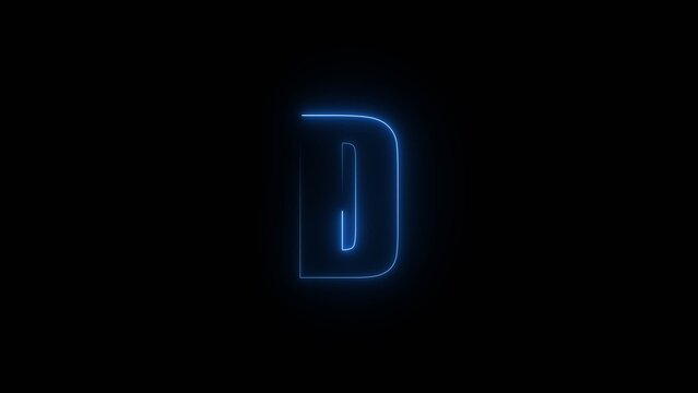 Glowing neon alphabet D. Animated neon letter 'D'. Educational concept with neon letter.