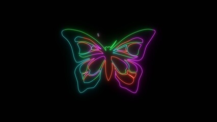Glowing neon beautiful Butterfly Line Illustration.4k