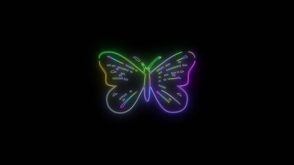Glowing neon beautiful Butterfly Line Illustration.4k