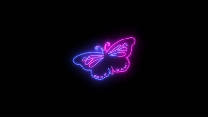 Glowing neon beautiful Butterfly Line Illustration.4k