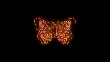 Glowing neon beautiful Butterfly Line Illustration.4k