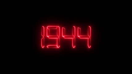 Neon red digital LED numbers display showing 1944 on black background, glowing electronic number animation, retro futuristic time and year concept, scoreboard and countdown style - Powered by Adobe