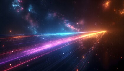 Fototapeta premium Abstract Neon Light Trails Streaking Through Cosmic Nebula